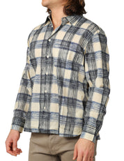 CAMICIA UOMO UNIVERSAL WORKS SQUARE POCKET SHIRT BLU STAMPA QUADRI