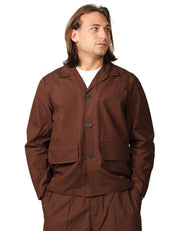 GIACCA UOMO UNIVERSAL WORKS FRANCK BROWN IN COTONE CON TASCHE