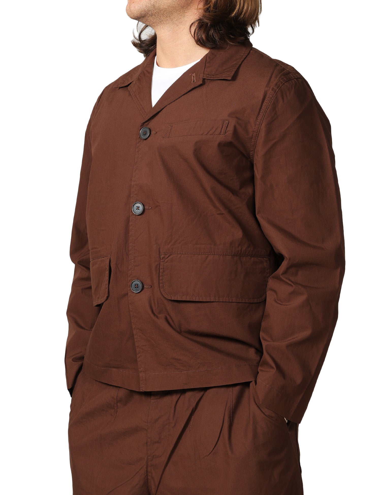 GIACCA UOMO UNIVERSAL WORKS FRANCK BROWN IN COTONE CON TASCHE