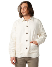 OVER SHIRT UOMO UNIVERSAL WORKS TRAVAIL ECRù IN COTONE KENDA CON ORLO CURVO