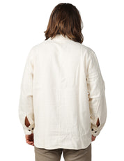 OVER SHIRT UOMO UNIVERSAL WORKS TRAVAIL ECRù IN COTONE KENDA CON ORLO CURVO