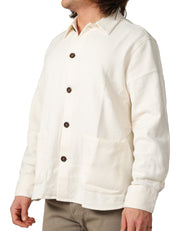 OVER SHIRT UOMO UNIVERSAL WORKS TRAVAIL ECRù IN COTONE KENDA CON ORLO CURVO