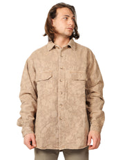 OVER SHIRT UOMO WHITESAND BEIGE CON RICAMO IN TONO ALL OVER