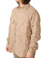 OVER SHIRT UOMO WHITESAND BEIGE CON RICAMO IN TONO ALL OVER