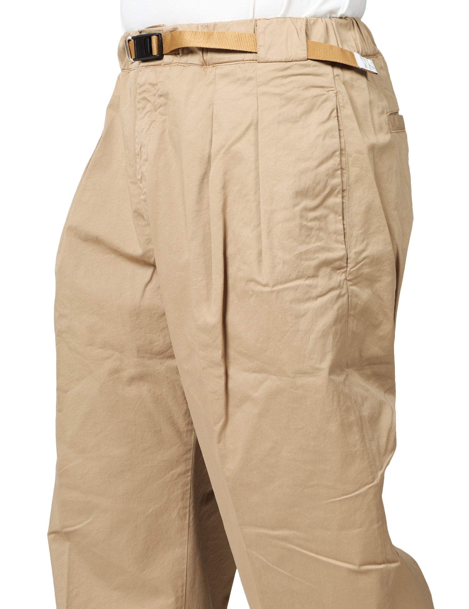 PANTALONE UOMO WHITESAND OLIVER BEIGE WIDE LEG IN COTONE CON CINTURA REGOLABILE E DOPPIA PINCES