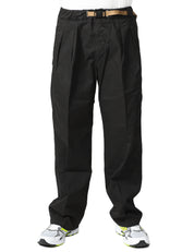 PANTALONE UOMO WHITESAND OLIVER NERO IN COTONE WIDE LEG CON CINTURA REGOLABILE E DOPPIA PINCES