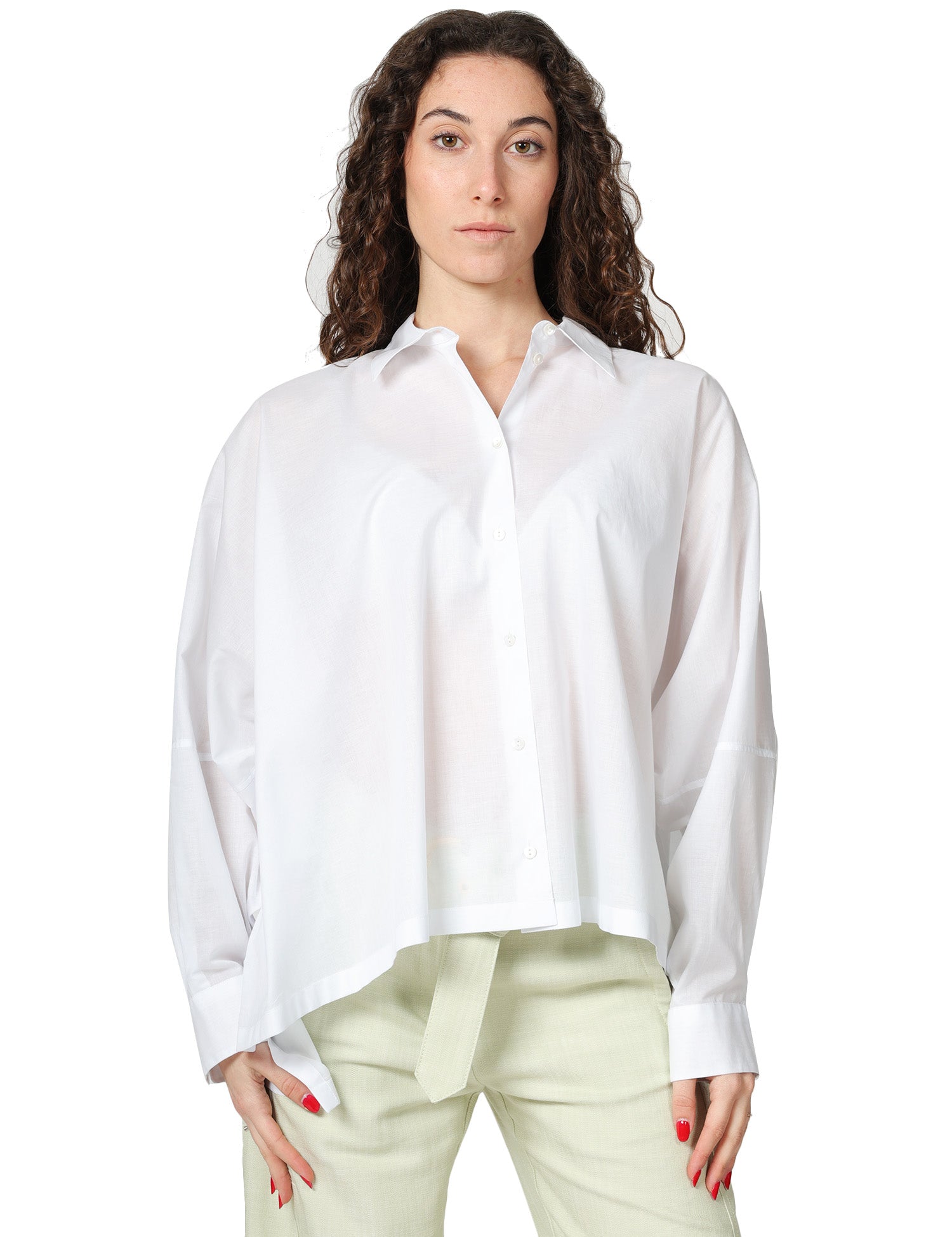 CAMICIA DONNA XACUS BIANCA IN COTONE CON MANICA LUNGA VOLUME OVER