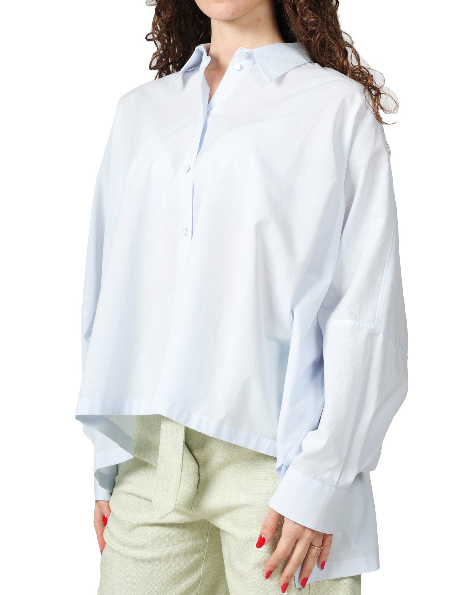 CAMICIA DONNA XACUS CELESTE IN COTONE CON MANICA LUNGA VOLUME OVER