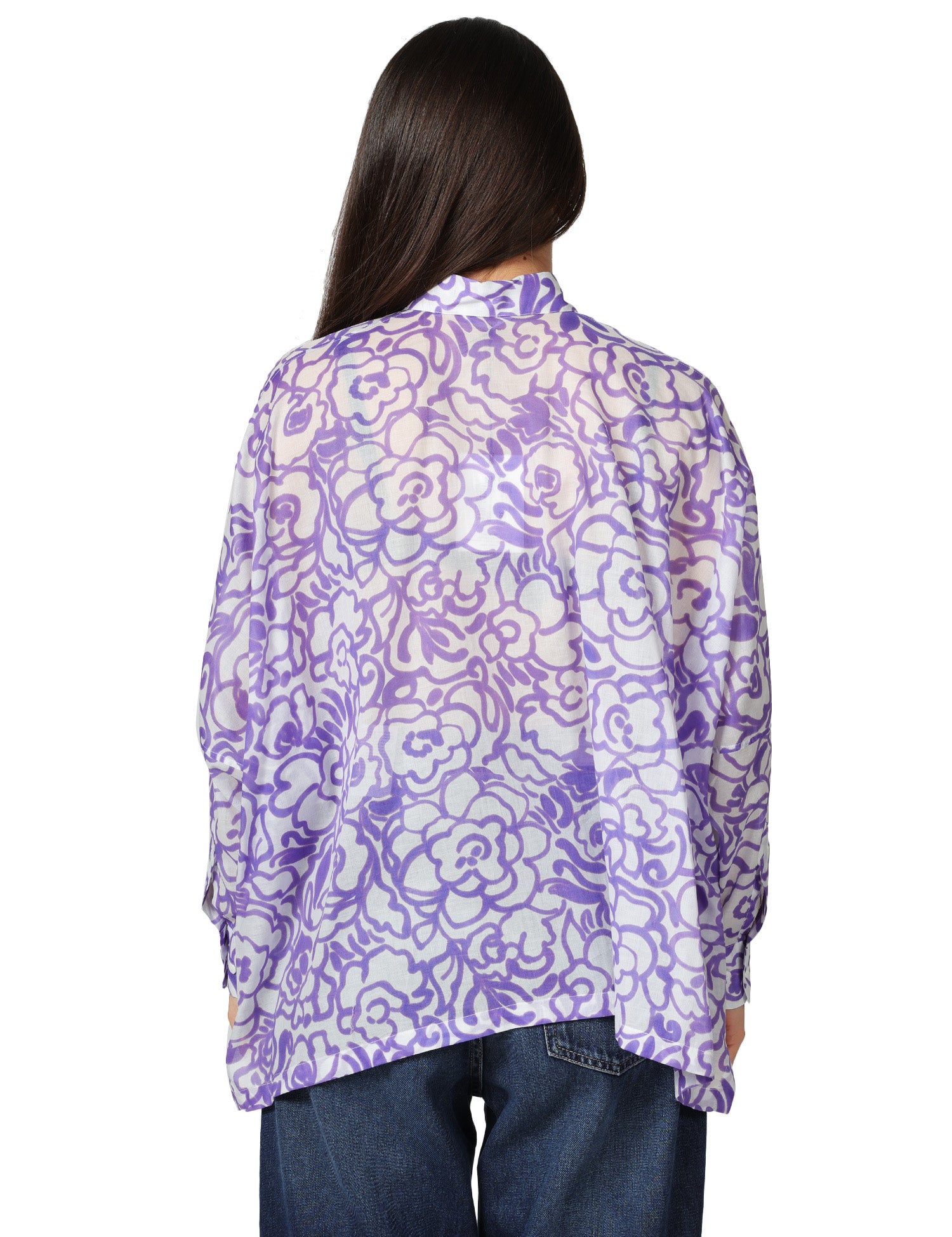CAMICIA DONNA XACUS BIANCO/VIOLA FANTASIA FLOREALE A MANICA LUNGA