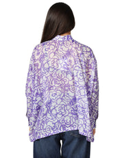 CAMICIA DONNA XACUS BIANCO/VIOLA FANTASIA FLOREALE A MANICA LUNGA