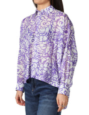 CAMICIA DONNA XACUS BIANCO/VIOLA FANTASIA FLOREALE A MANICA LUNGA