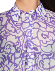 CAMICIA DONNA XACUS BIANCO/VIOLA FANTASIA FLOREALE A MANICA LUNGA