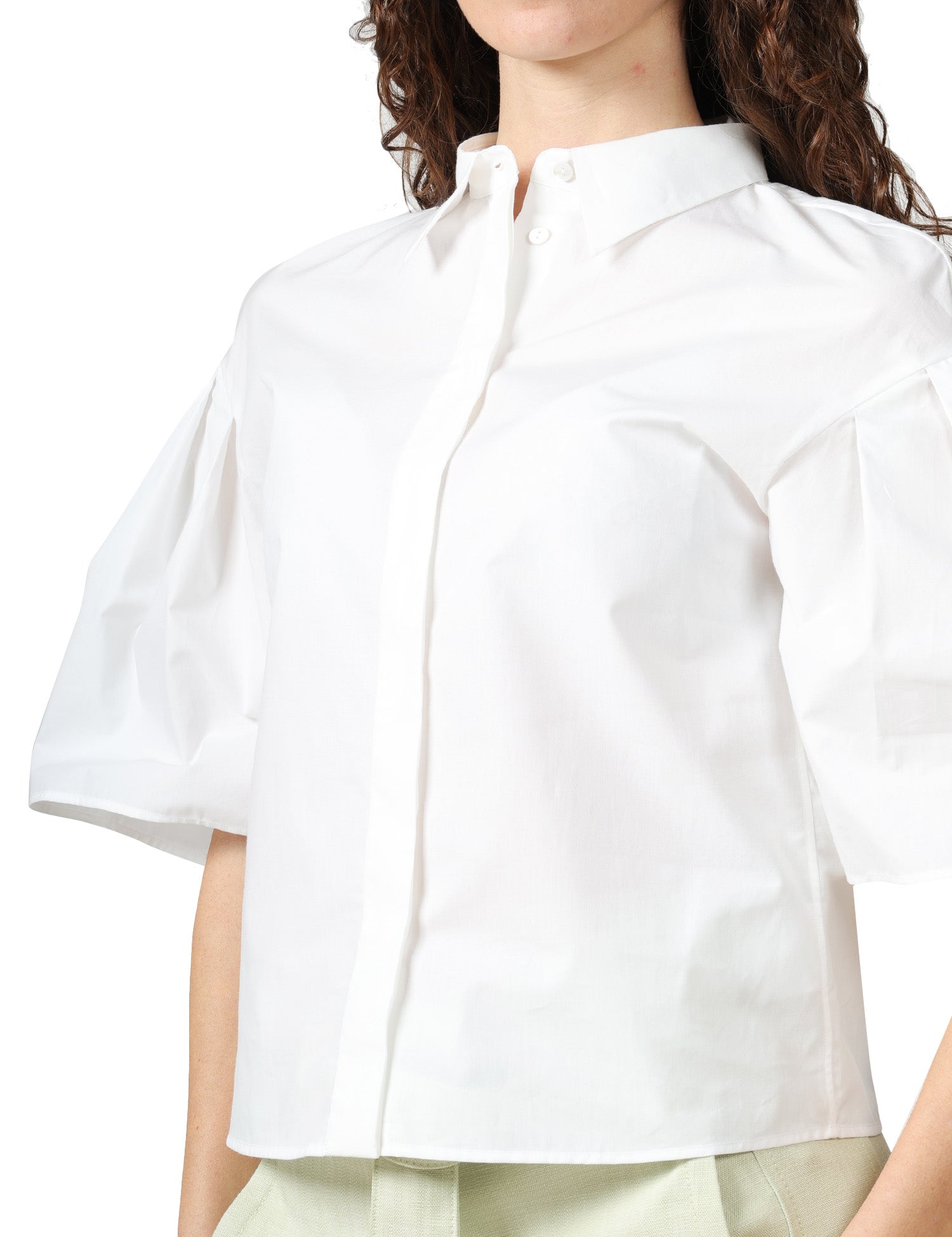 CAMICIA DONNA XACUS ELLERY BIANCA CON MANICHE CORTE A SBUFFO PLISSETTATE