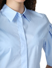 CAMICIA DONNA XACUS ELLERY CELESTE IN COTONE CON MANICHE CORTE A SBUFFO PLISSETTATE