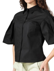CAMICIA DONNA XACUS ELLERY NERA CON MEZZE MANICHE A SBUFFO PLISSETTATE