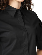 CAMICIA DONNA XACUS ELLERY NERA CON MEZZE MANICHE A SBUFFO PLISSETTATE