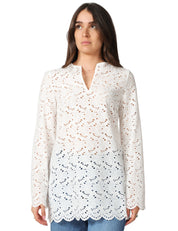 CAMICIA DONNA XACUS LOLA BIANCA IN COTONE SANGALLO CON SCOLLO A V