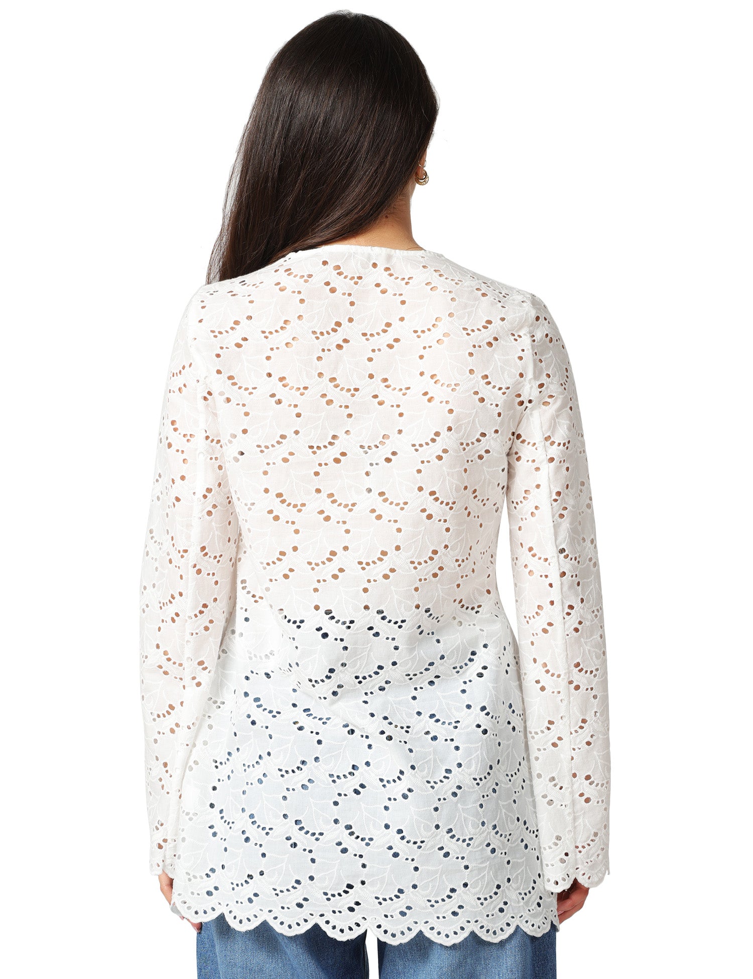 CAMICIA DONNA XACUS LOLA BIANCA IN COTONE SANGALLO CON SCOLLO A V