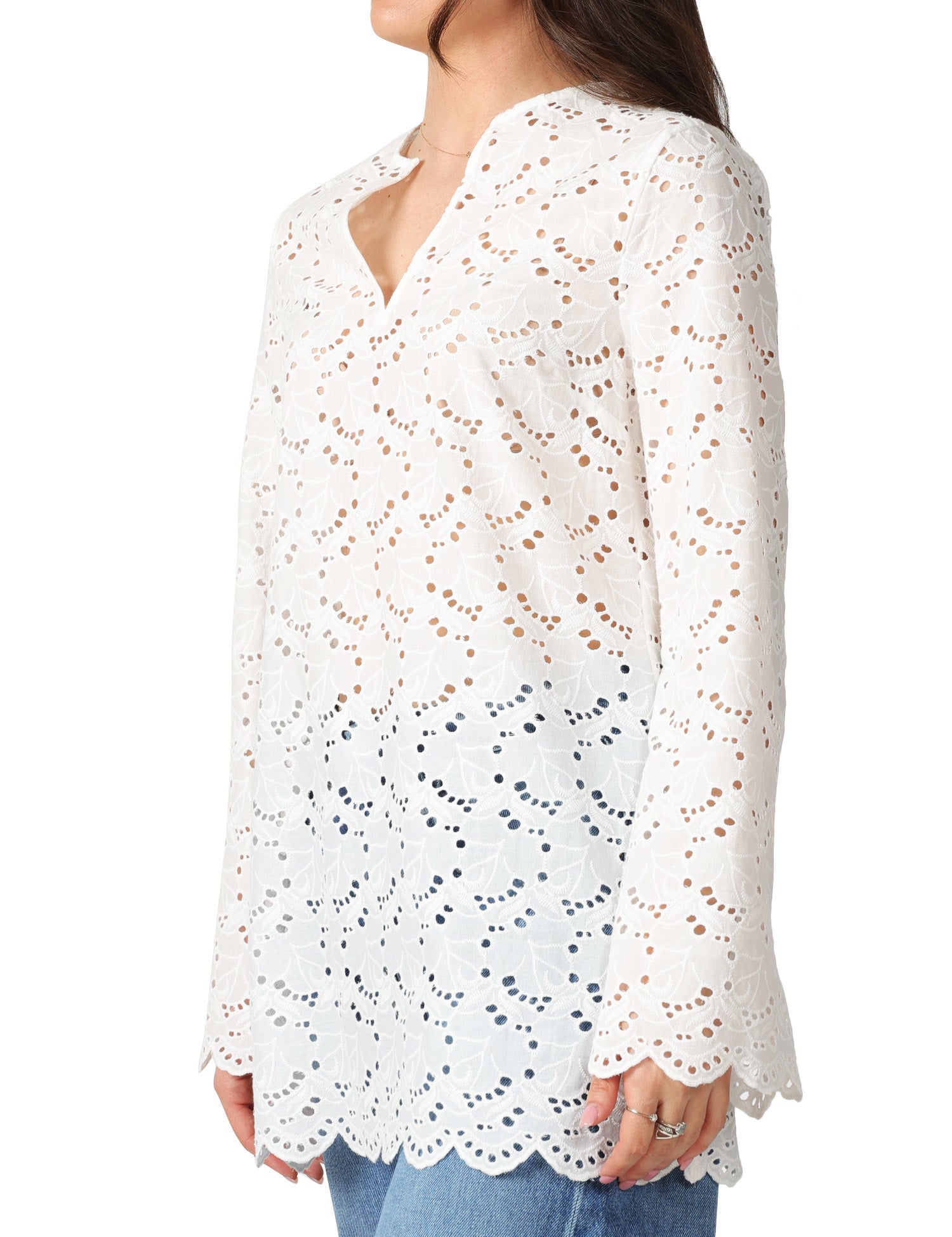 CAMICIA DONNA XACUS LOLA BIANCA IN COTONE SANGALLO CON SCOLLO A V