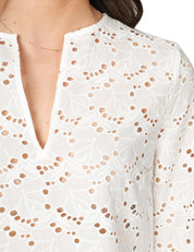 CAMICIA DONNA XACUS LOLA BIANCA IN COTONE SANGALLO CON SCOLLO A V