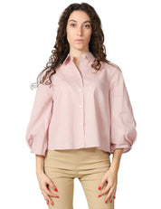 CAMICIA DONNA XACUS MARGOT ROSA IN COTONE TAGLIO CROPPED MANICA 3/4 CON PIEGHE AL FONDO