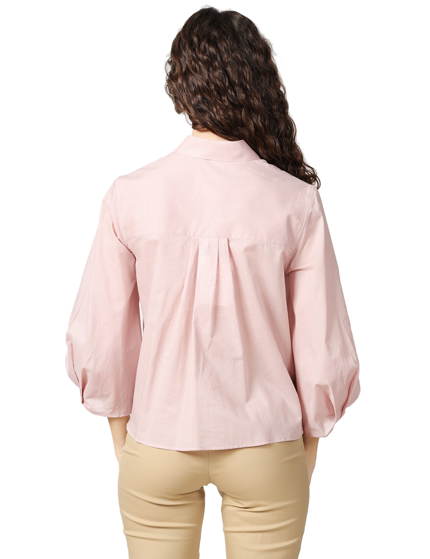 CAMICIA DONNA XACUS MARGOT ROSA IN COTONE TAGLIO CROPPED MANICA 3/4 CON PIEGHE AL FONDO