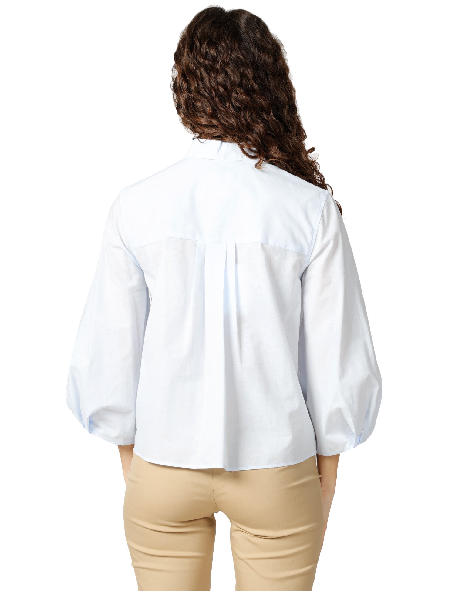 CAMICIA DONNA XACUS MARGOT CELESTE IN COTONE TAGLIO CROPPED MANICA 3/4 CON PIEGHE AL FONDO