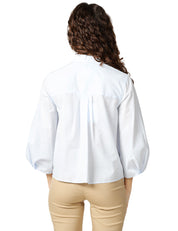 CAMICIA DONNA XACUS MARGOT CELESTE IN COTONE TAGLIO CROPPED MANICA 3/4 CON PIEGHE AL FONDO