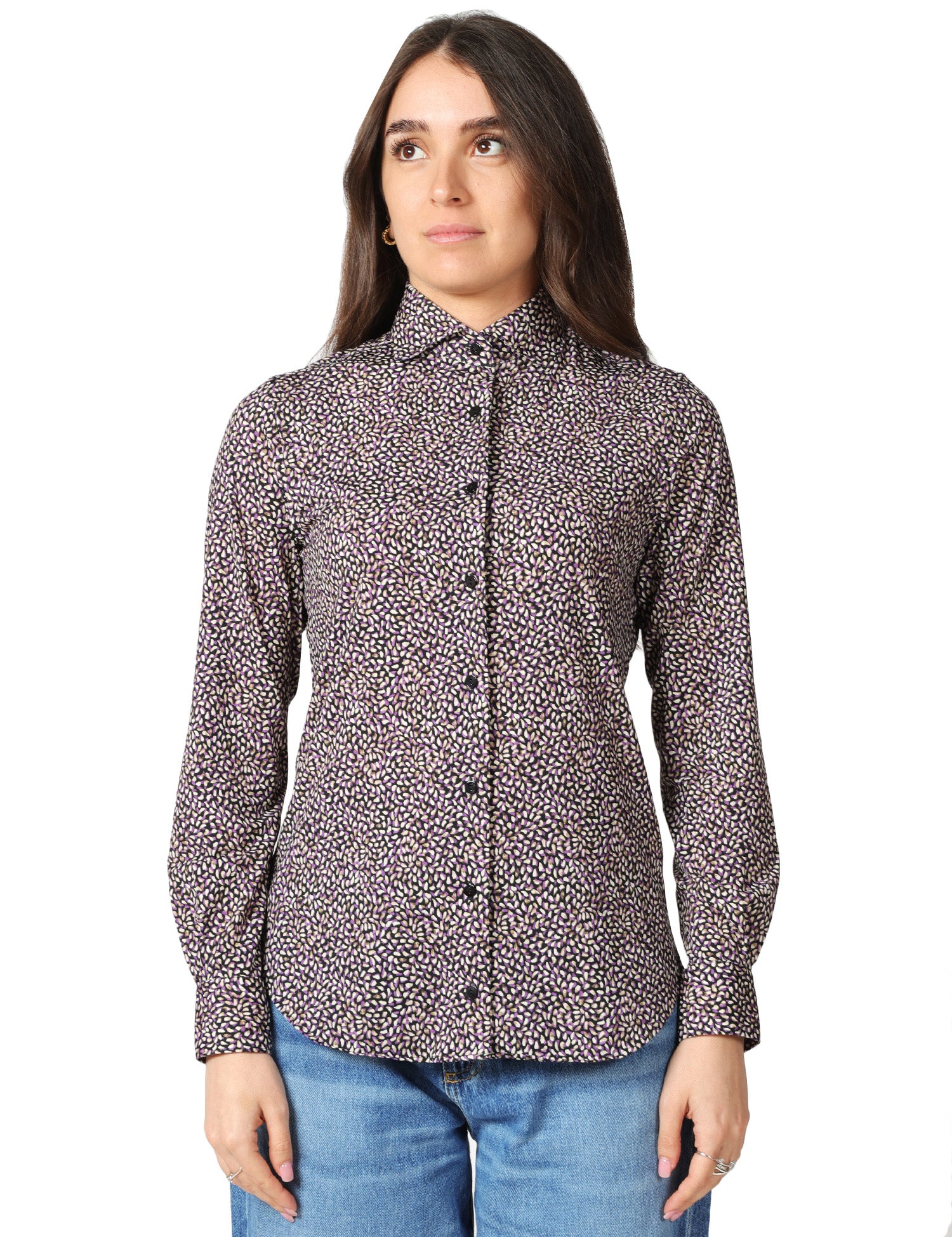 CAMICIA DONNA XACUS PINA MICROFANTASIA A FIORI A MANICHE LUNGHE