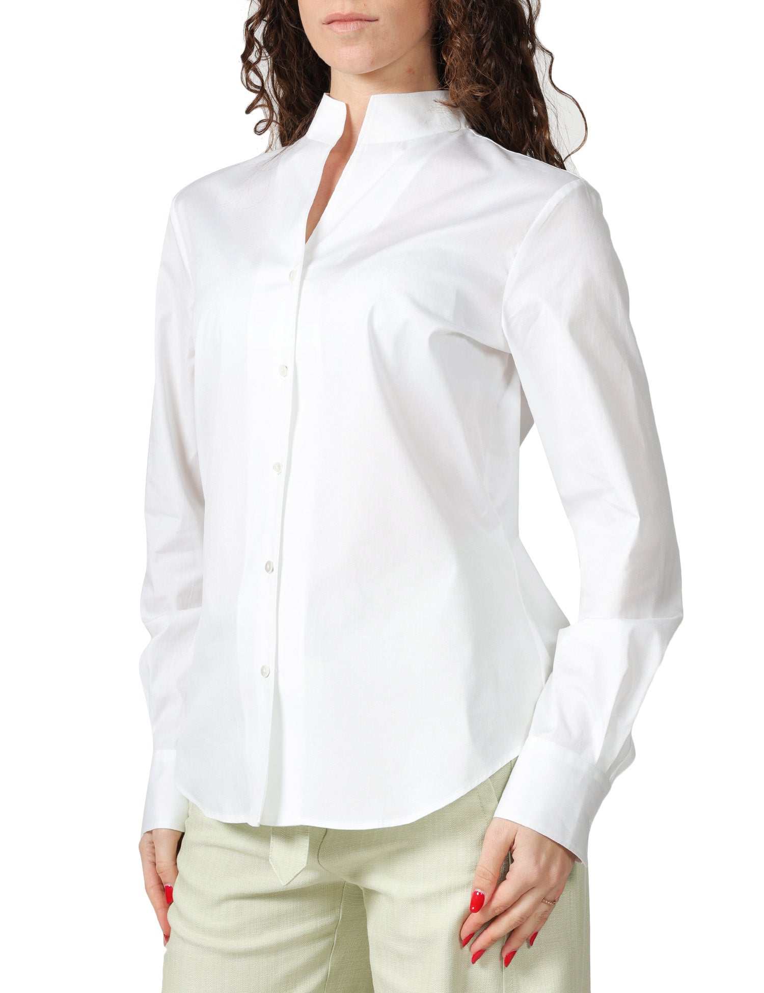 CAMICIA DONNA XACUS SASHA BIANCA IN POPELINE STRETCH CON COLLO IN PIEDI