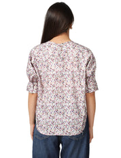 BLUSA DONNA XACUS TEA BIANCA A FANTASIA FLOREALE GIROCOLLO CON MEZZA MANICA