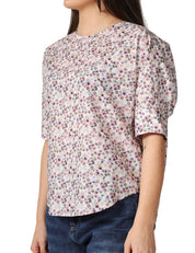 BLUSA DONNA XACUS TEA BIANCA A FANTASIA FLOREALE GIROCOLLO CON MEZZA MANICA