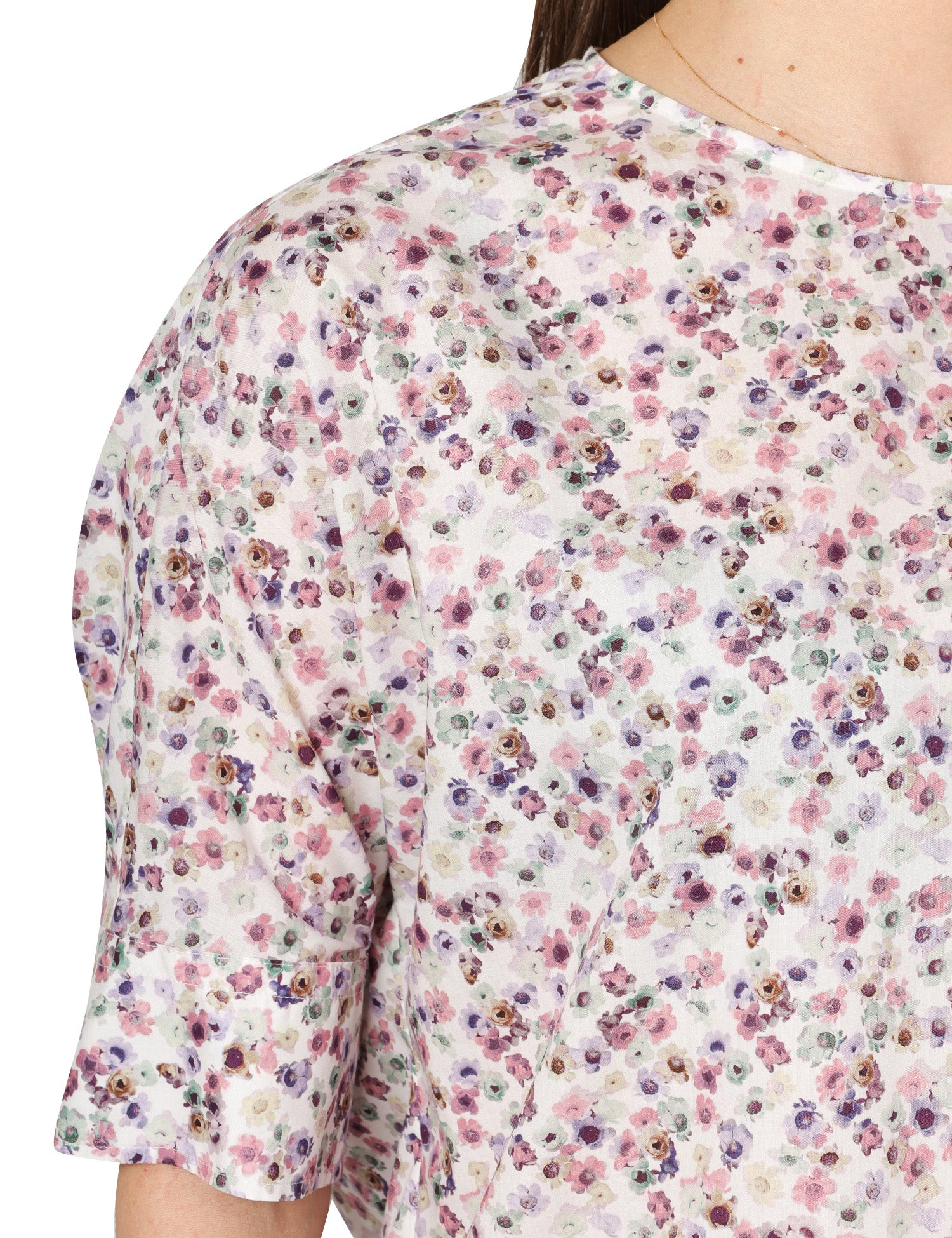 BLUSA DONNA XACUS TEA BIANCA A FANTASIA FLOREALE GIROCOLLO CON MEZZA MANICA