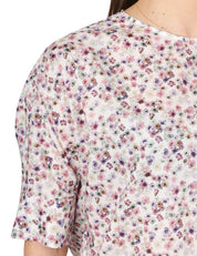 BLUSA DONNA XACUS TEA BIANCA A FANTASIA FLOREALE GIROCOLLO CON MEZZA MANICA