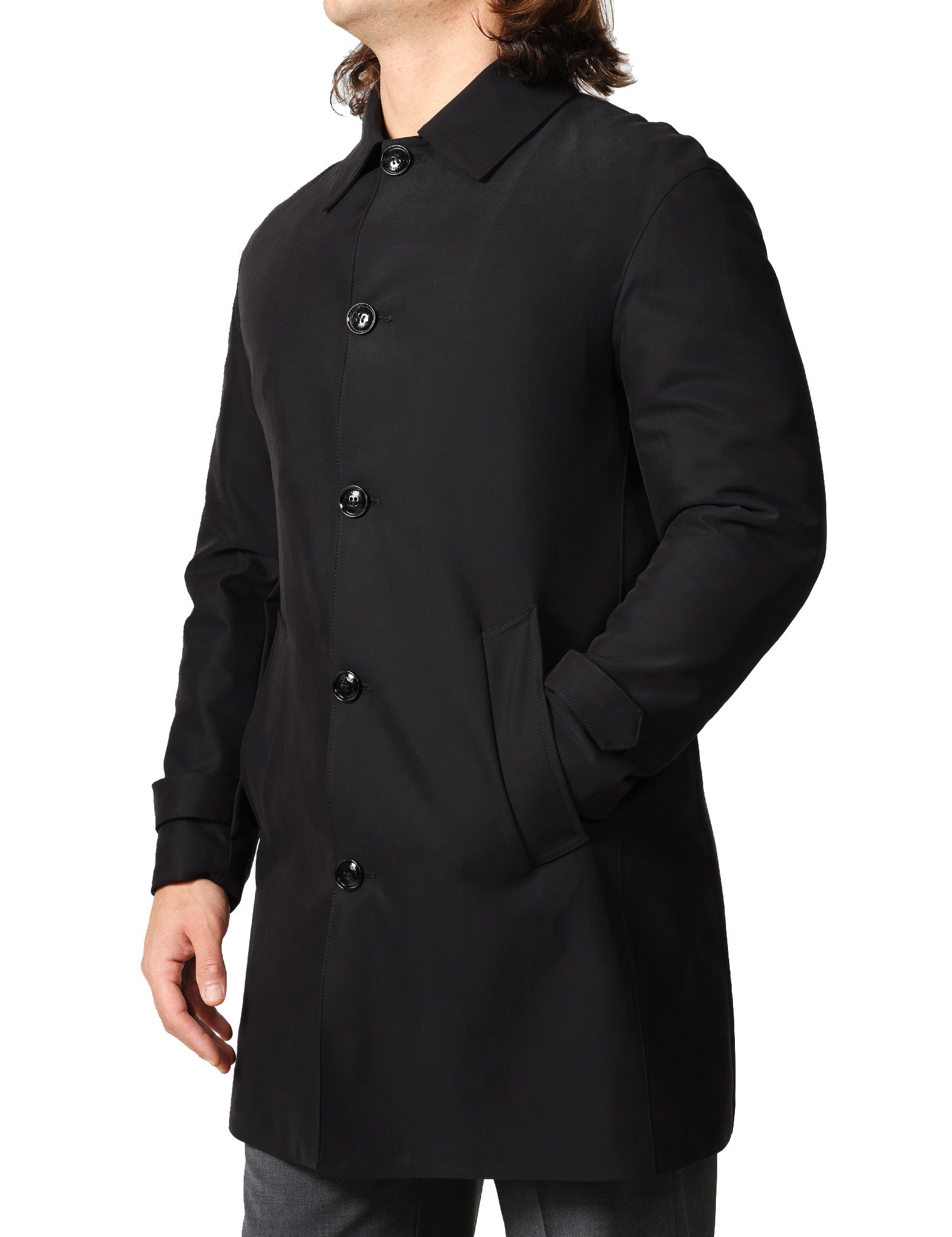 CAPPOTTO UOMO BHARNABA ARTEMISIA NERO MEDIA LUNGHEZZA CON COLLETTO E BOTTONI