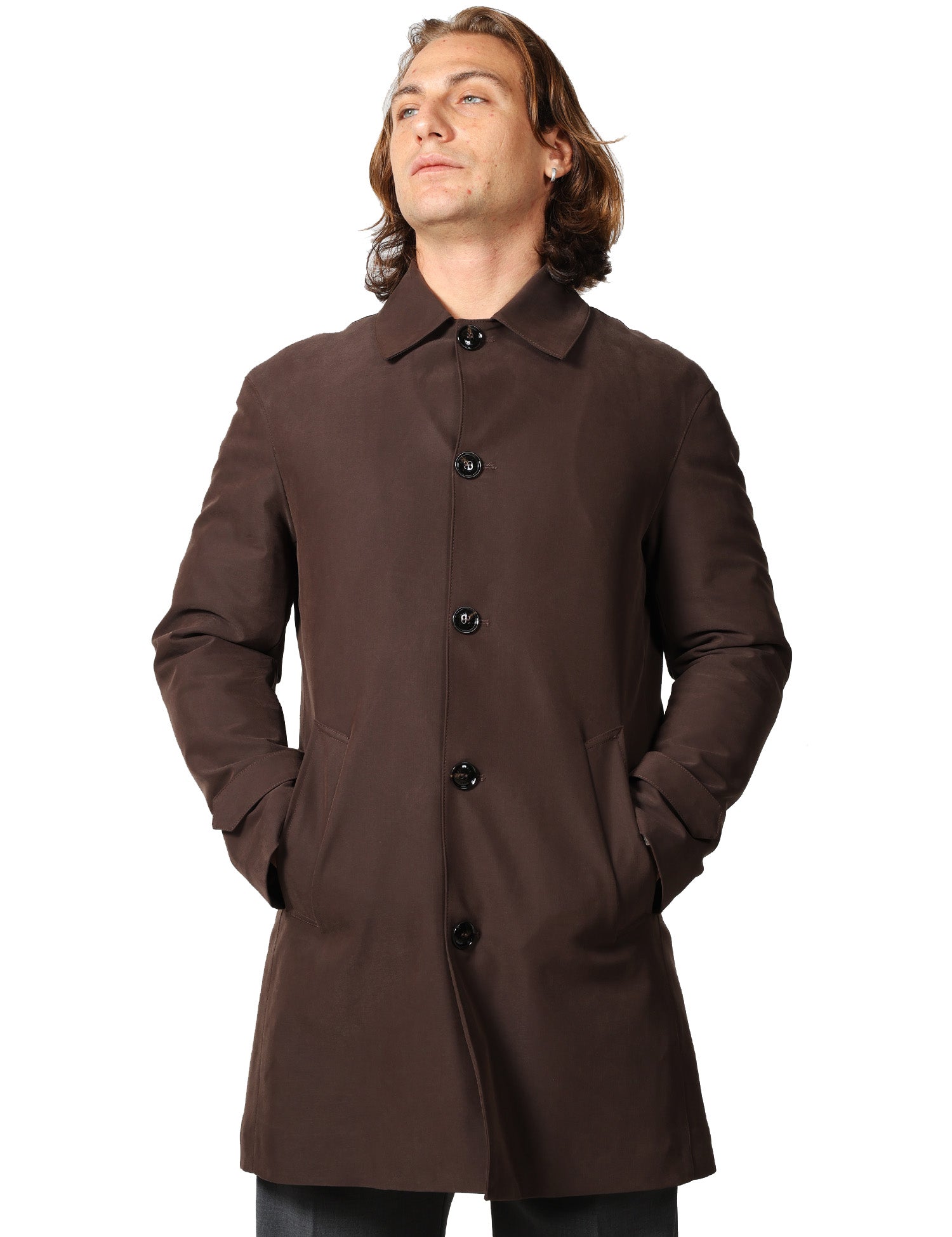 CAPPOTTO UOMO BHARNABA ARTEMISIA MORO LUNGHEZZA MEDIA CON COLLETTO E BOTTONI