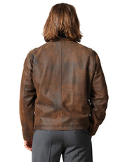 GIUBBINO UOMO D FOUR MARRONE IN PELLE CON EFFETTO VINTAGE E COLLETTO IN VELLUTO