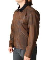 GIUBBINO UOMO D FOUR MARRONE IN PELLE CON EFFETTO VINTAGE E COLLETTO IN VELLUTO