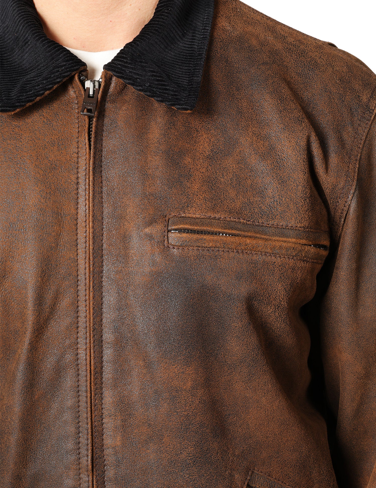 GIUBBINO UOMO D FOUR MARRONE IN PELLE CON EFFETTO VINTAGE E COLLETTO IN VELLUTO