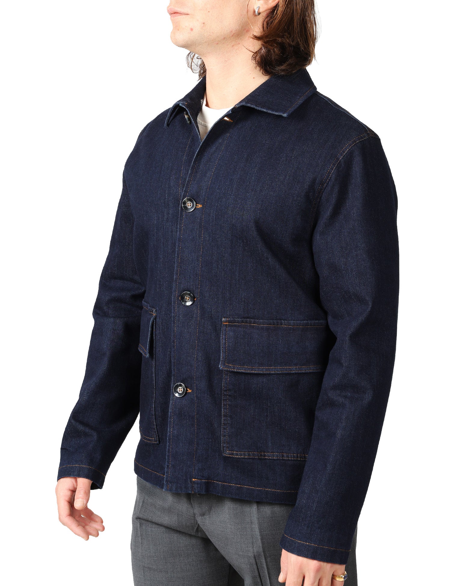 GIACCA UOMO OFFICINA 36 FARA BLU DENIM CON TASCHE DAVANTI