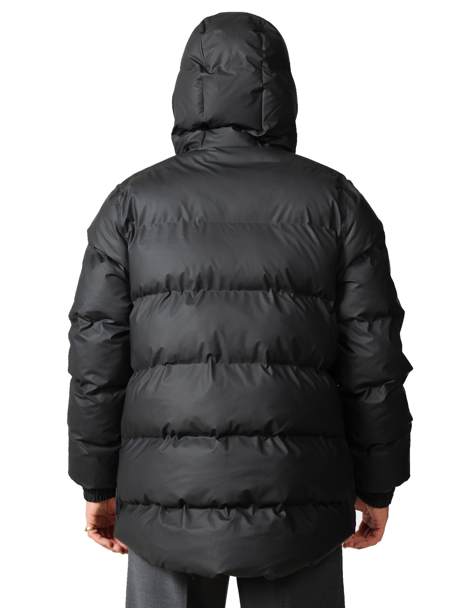 GIUBBOTTO UOMO RAINS ALTA A-LINE PUFFER W JACKET NERO A TRAPEZIO IMPERMEABILE CON CAPPUCCIO