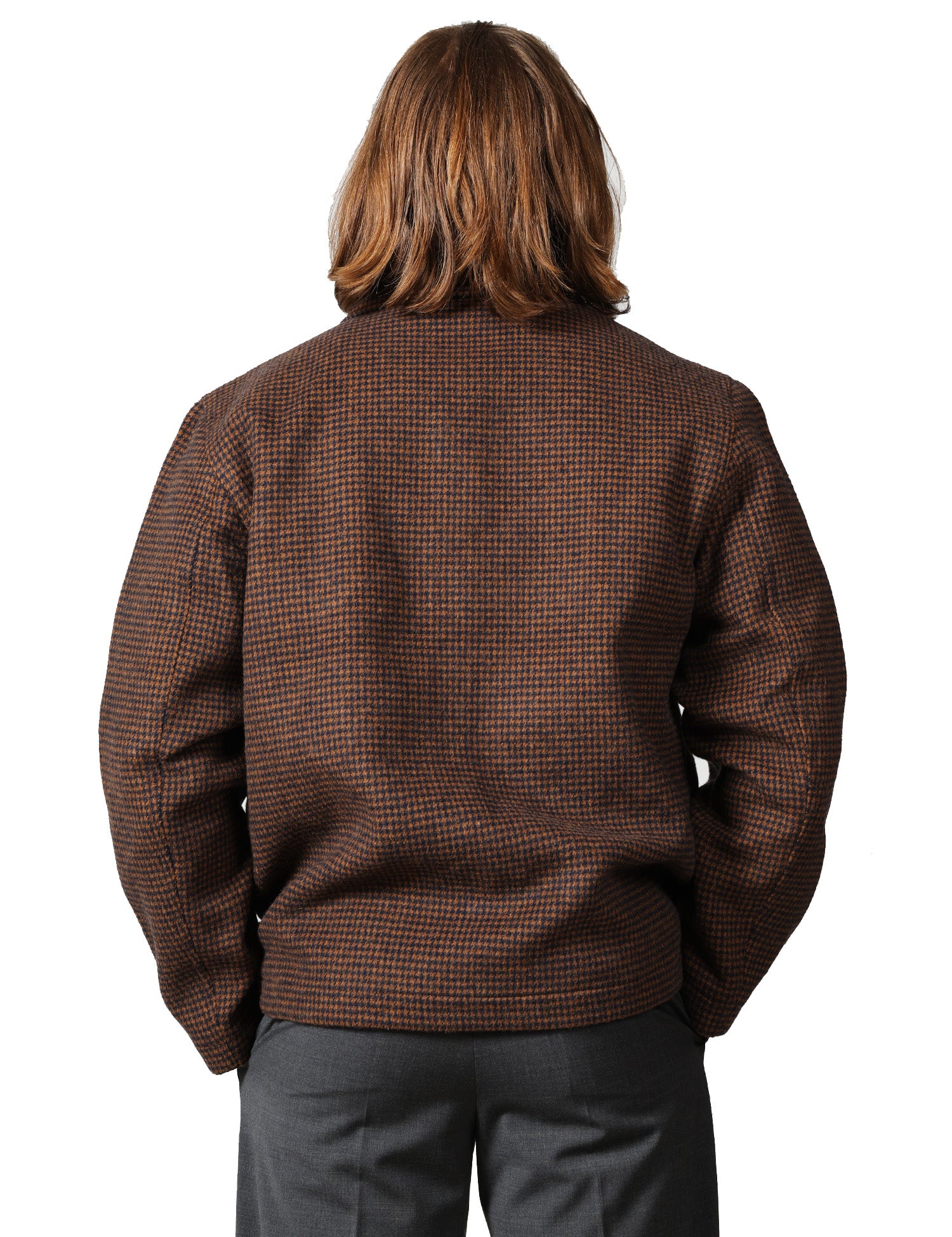 GIACCA UOMO UNIVERSAL WORKS FRANK JACKET BLU/MORO IN TWEE CON COLLETTO E BOTTONI