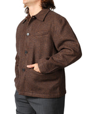GIACCA UOMO UNIVERSAL WORKS FRANK JACKET BLU/MORO IN TWEE CON COLLETTO E BOTTONI