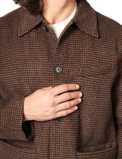 GIACCA UOMO UNIVERSAL WORKS FRANK JACKET BLU/MORO IN TWEE CON COLLETTO E BOTTONI