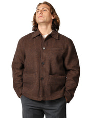 GIACCA UOMO UNIVERSAL WORKS FRANK JACKET BLU/MORO IN TWEE CON COLLETTO E BOTTONI