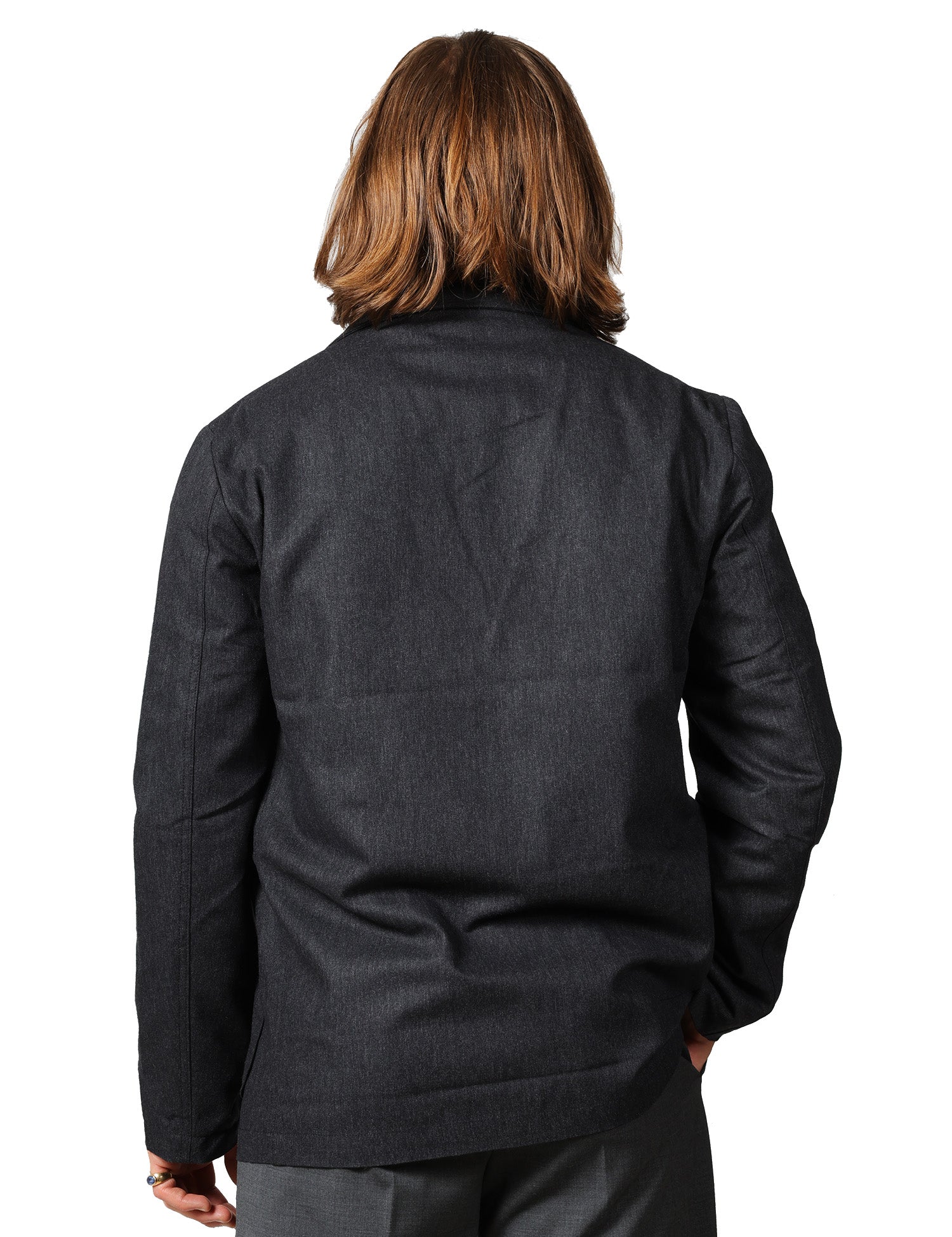 GIACCA UOMO UNIVERSAL WORKS CHARCOAL MONOPETTO CON TASCHE APPLICATE