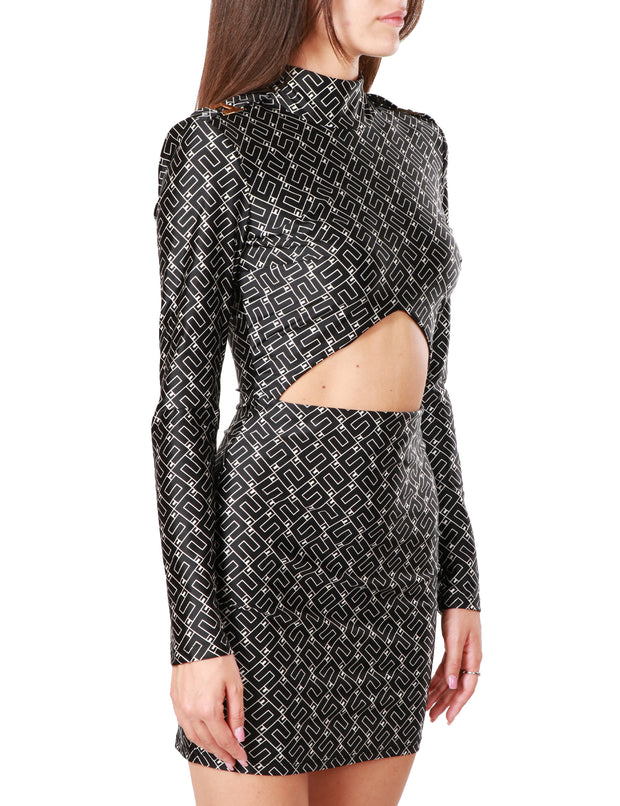 Miniabito in lycra stampata con cut-out