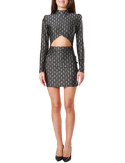 Miniabito in lycra stampata con cut-out