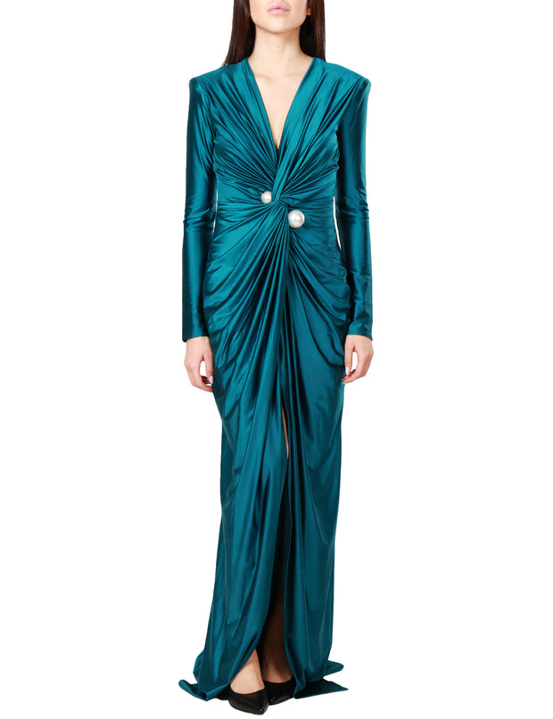 Abito red carpet in lycra con perle