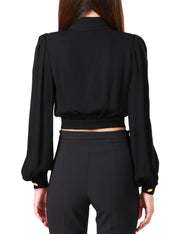 Camicia crop in viscosa con placche logo